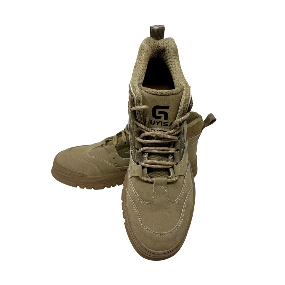 GUYISA Safety Tan Work Hiking Boots Mid Top Steel Toe GB21148-2020 Men's Sz 44